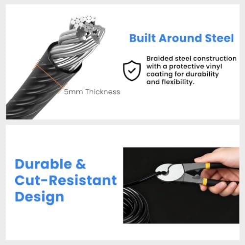 5mm Security Cable 3 Pack, 7FT 10FT 15FT Braided Steel Anti-Theft Cable Set with Vinyl Coating, Extended Length Portable Cable for Bike, Outdoor Gear, Travel and Equipment - size: 7+10+15FT