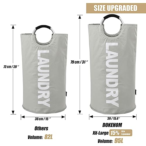 DOKEHOM 95L Large Laundry Basket Bag, Collapsible Tall Hamper, Grey - color: Light Grey, size: 95L