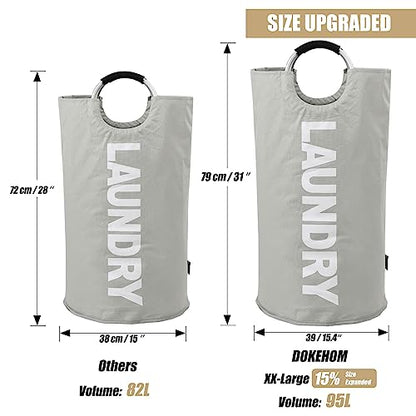 DOKEHOM 95L Large Laundry Basket Bag, Collapsible Tall Hamper, Grey - color: Light Grey, size: 95L