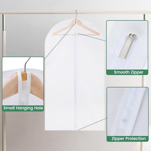 Carbrea 6 Pack Translucent Garment Bags for Hanging Clohes - 24" x 42" - size: 42 inch