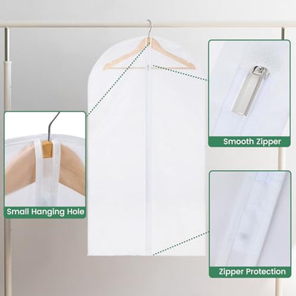 Carbrea 6 Pack Translucent Garment Bags for Hanging Clohes - 24" x 42" - size: 42 inch