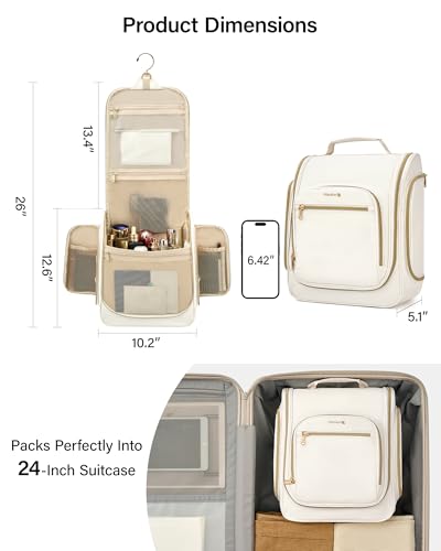 Hanke Hanging Travel Toiletry Bag for Women Water Resistant Makeup Bag - color: Off White