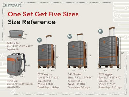Joyway Expandable Luggage Sets 5 Piece, Lightweight Hard Shell Travel Suitcase Set with Spinner Wheels and TSA Lock (5 piece set，Grey) - color: Grey, size: 5 piece set