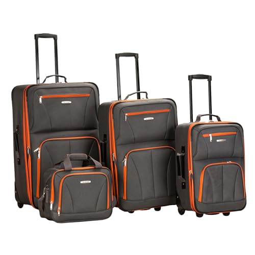 Rockland Fashion Softside 4 Piece Luggage Set, Expandable, (14" Tote/19"/24"/28"), Charcoal - color: Charcoal, size: 4 Piece (28"/24"/19"/14" Tote)