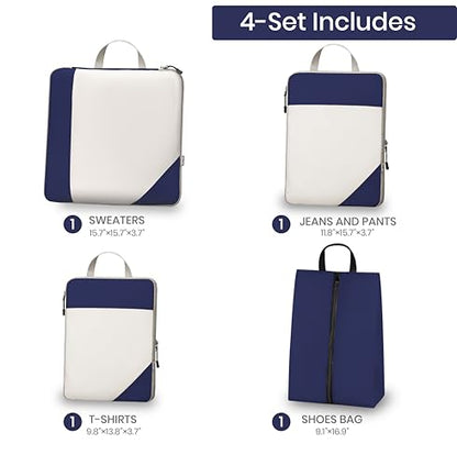 Compression Travel Packing Cubes with White Mesh, Blue, 4Pcs - color: Blue, size: Set of 4