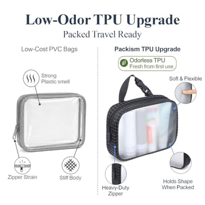 PACKISM TPU Clear Makeup Bag - Black Grid Trim TSA Approved Toiletry Bag - color: Black Quilted, size: 2 Pack