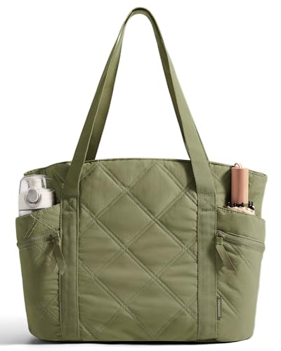 BAGSMART Crush Tote Bag for Women, 20L Puffer Work Tote with Zipper - color: Green