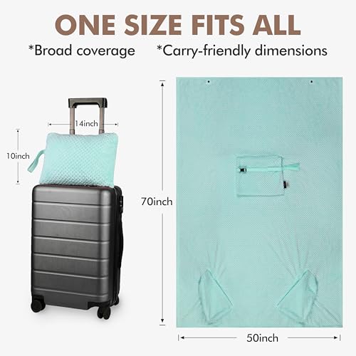 Tirrinia Travel Portable Blanket with Feet Airplane Office Poncho - color: Aqua Honeycomb