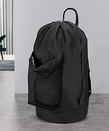 Dalykate Backpack Laundry Bag, 115L Large Hamper with Shoulder Straps, Drawstring Closure, Mesh Pocket, Black - color: Black