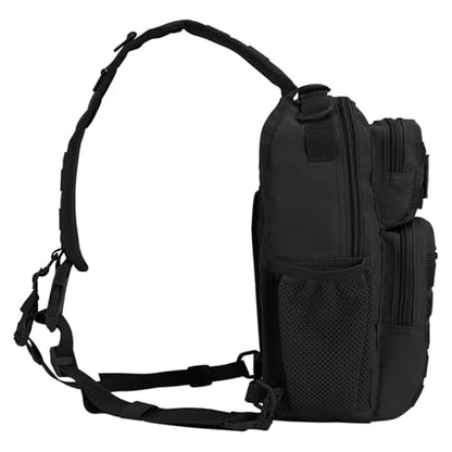 Rover Sling Pack Tactical Shoulder Sling Bag Backpack with Bottle Holder Crossbody Chest Bag, Black with Red Rope/Patch - color: Black With Red