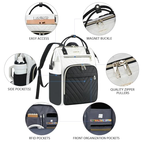 VANKEAN 15.6 Inch Laptop Backpack for Women Large Capacity - color: Beige/Black, size: 15.6 Inch