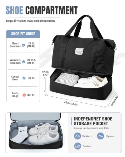 Weekender Bags for Women Travel Weekend Overnight Bag with Shoe Compartment - color: B -Black + Packing Cube