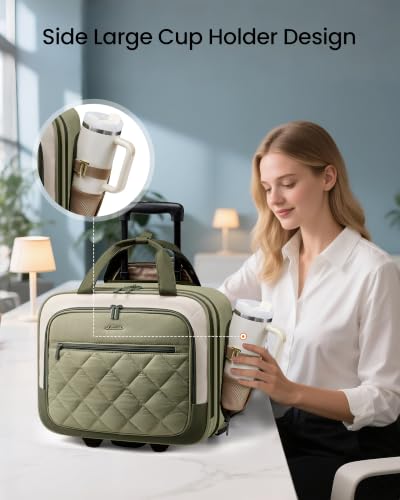 LOVEVOOK Rolling Laptop Bag for Women, Underseat Carry On Bag with Wheels - color: Puffer Bean Green