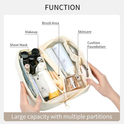Travel Makeup Bag Cosmetic Bags for Women Large Capacity Water-resistant Portable Pouch Open Flat Toiletry Bag - color: A04-Beige