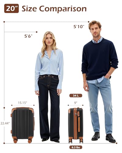 Coolife Luggage, Lightweight and Durable Hardshell, 20 in, apricot black - color: apricot black, size: S(20in)_carry on