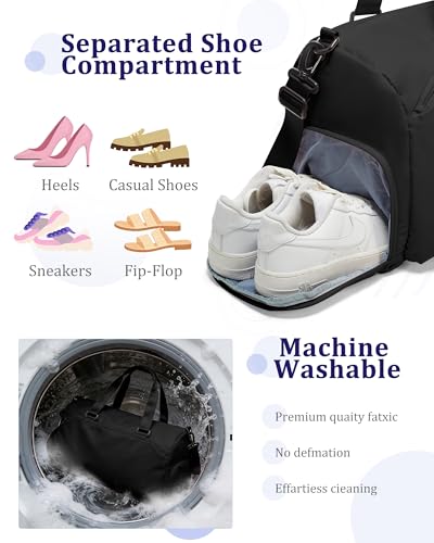 Gym Bag for Women with Shoe Compartment Travel Duffel Bag Black - color: D10-Black