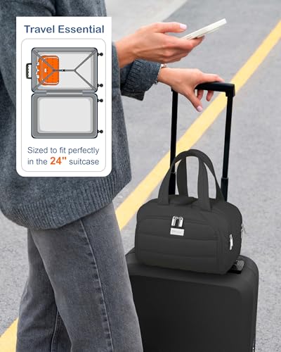 TOPDesign Travel Toiletry Bag, Puffer Makeup Organizer with Compartments - color: Black