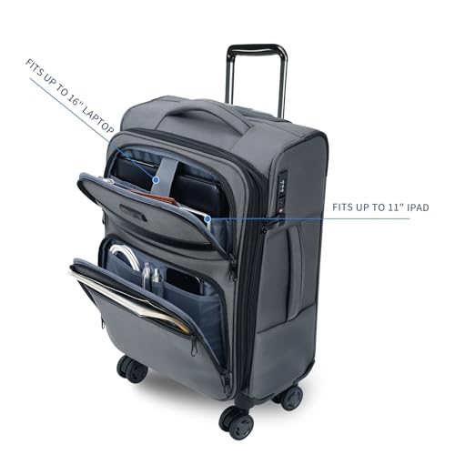 KROSER Softside Expandable Carry On Luggage with Front Business Pockets，20 Inch Suitcases with Spinner Wheels & Built-in TSA Lock, Durable Suitcase Rolling Luggage with USB Port, Grey - color: Grey-20, size: 20 inch