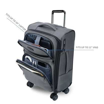 KROSER Softside Expandable Carry On Luggage with Front Business Pockets，20 Inch Suitcases with Spinner Wheels & Built-in TSA Lock, Durable Suitcase Rolling Luggage with USB Port, Grey - color: Grey-20, size: 20 inch