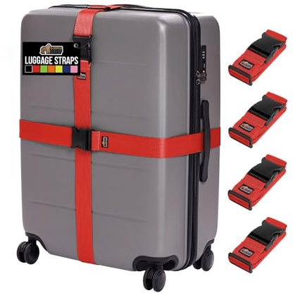 GORILLA GRIP Heavy Duty Luggage Straps for Suitcase, 4 Pack, Red - color: Red