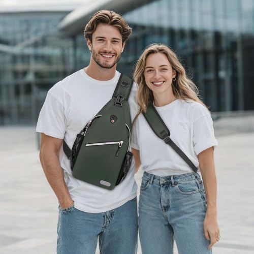 MOSISO Small Sling Bag for Men, Crossbody Shoulder Chest Daypack Bag - color: Midnight Green