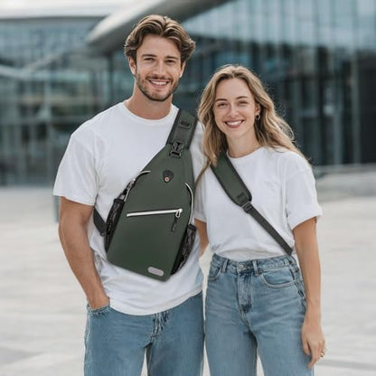 MOSISO Small Sling Bag for Men, Crossbody Shoulder Chest Daypack Bag - color: Midnight Green