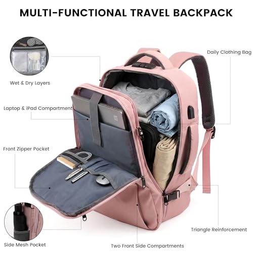 TANTOMI Travel Backpack for Women, Laptop Bag, 23L Carry on Backpack - color: Pink, size: X-Large