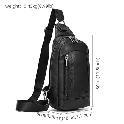 Genuine Leather Sling Bag Multi-pocket Chest Bag for Men Hiking Travel Daypack - color: 9341 Black