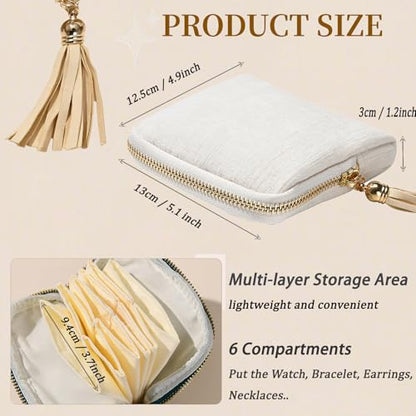 Travel Jewelry Case,Small Velvet Travel Jewelry Organizer Bag - color: Off-white