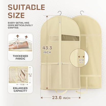 Lazebox 43" Travel Garment Bag with Accessories Zipper Pocket, Heavy Duty Suit Bag for Suits, Tuxedos, Dresses, Coats, Beige, 1 pack - size: 43inch-1 pack-Beige