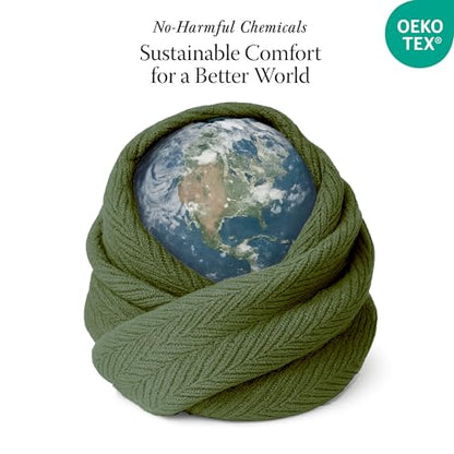 Threadmill Luxury 100% Cotton Queen Herringbone Blanket, Olive - color: Olive, size: Queen (90" x 92")