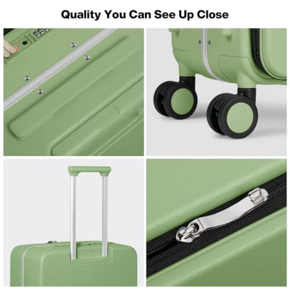 mixi 24 Inch Checked Luggage PC Hard Shell Suitcase Top Opening Aluminum Frame Travel Suitcases with Wheels, Avocado Green - color: Avocado Green, size: 24 inch