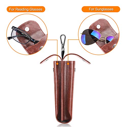 FINTIE Double Glasses Case with Carabiner Hook, Vegan Leather Eyeglass Case - color: Brown