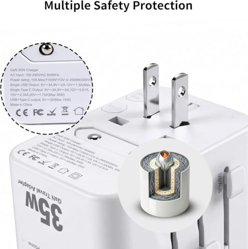Realmade 35W PD International All-in-One Travel Adapter, 2C+2A White 5-in-1 - color: White, size: 35W