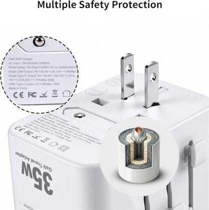 Realmade 35W PD International All-in-One Travel Adapter, 2C+2A White 5-in-1 - color: White, size: 35W