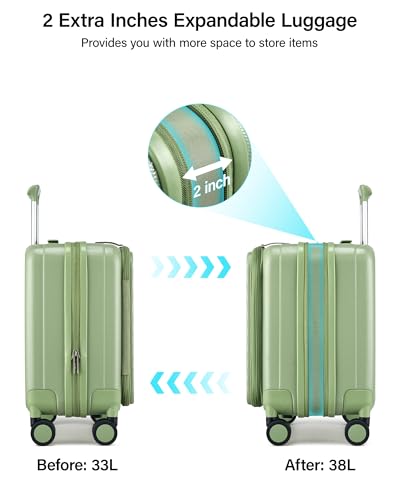 Hanke Top Opening Carry-On - Expandable 16 Inch Airline Approved Spinner - color: Bamboo Green, size: 16 Inch Expandable
