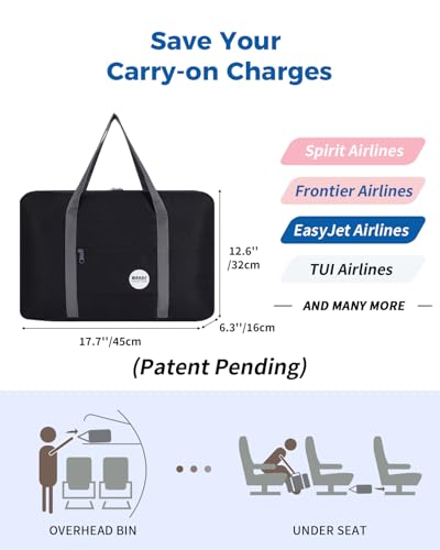 WANDF Personal Item Travel Bag, Carry On Duffle Bag Women - color: Black