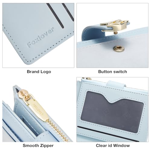 FOXLOVER Small Wallet for Women RFID Blocking Bifold Credit Card Case - color: 02-Blue