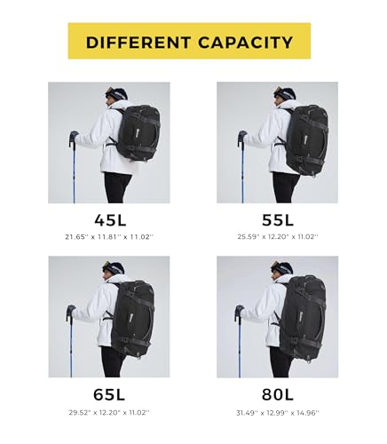 Ubon Convertible Duffel Backpack Weekender Gym Bag with Shoe Compartment - color: Black, size: 55L