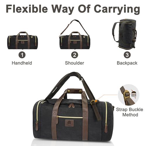 Duffle Bag for Travel - 50L Canvas Duffle Bag Weekend Overnight Bag - color: Black
