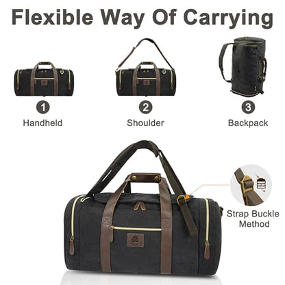 Duffle Bag for Travel - 50L Canvas Duffle Bag Weekend Overnight Bag - color: Black