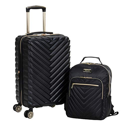 Kenneth Cole REACTION Madison Square Lightweight Hardside Chevron Expandable Spinner Luggage, Black, 2-Piece (20" Carry On + Backpack) - color: Black, size: 2-Piece (20" Carry On + Backpack)