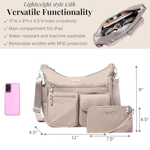 Baggallini Modern Everywhere Crossbody Bag for Women 11x9x4.5 Rfid Hobo Bag - color: Moonrock