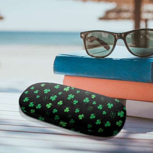 WIRESTER Hard Shell Eyeglasses Case, Clamshell Sunglasses Holder Protective Cover with Microfiber Cloth - color: Shamrock Clover Leaves
