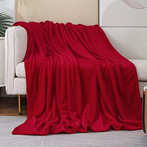 Red Fleece Plush Throw Blanket 50"x70"for Couch Sofa Fuzzy Cozy Flannel - color: Red, size: Throw XL(50"×70")