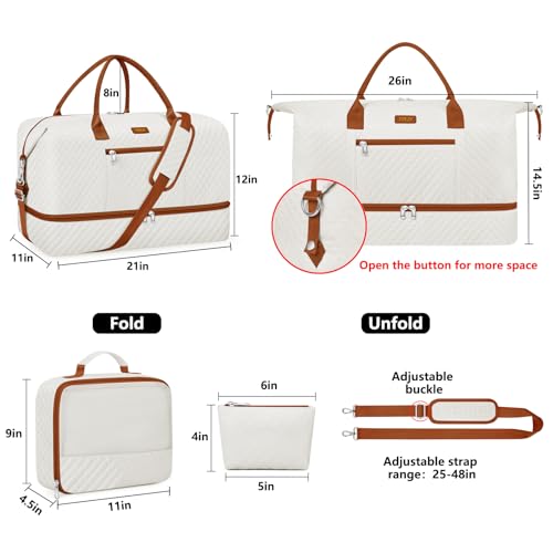 ITIEZY Weekender Bag for Women 21.5" Travel Duffel Large Carry On Bag 3PCS - color: 9a-Beige