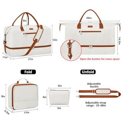 ITIEZY Weekender Bag for Women 21.5" Travel Duffel Large Carry On Bag 3PCS - color: 9a-Beige