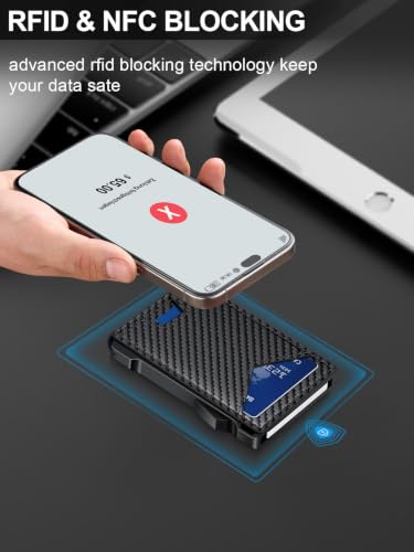 Wallet for Men RFID Wallet with 2 ID Windows & Money Clip, Slim Card Holder - color: Carbon Fiber + Blue