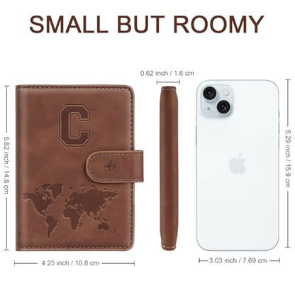Passport Holder Wallet Cover Personalized Initial Travel Essentials - color: Brown, size: C