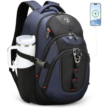 Swissdigital Design Travel Laptop Backpack for Men with USB SD803-12 - color: Black/Blue